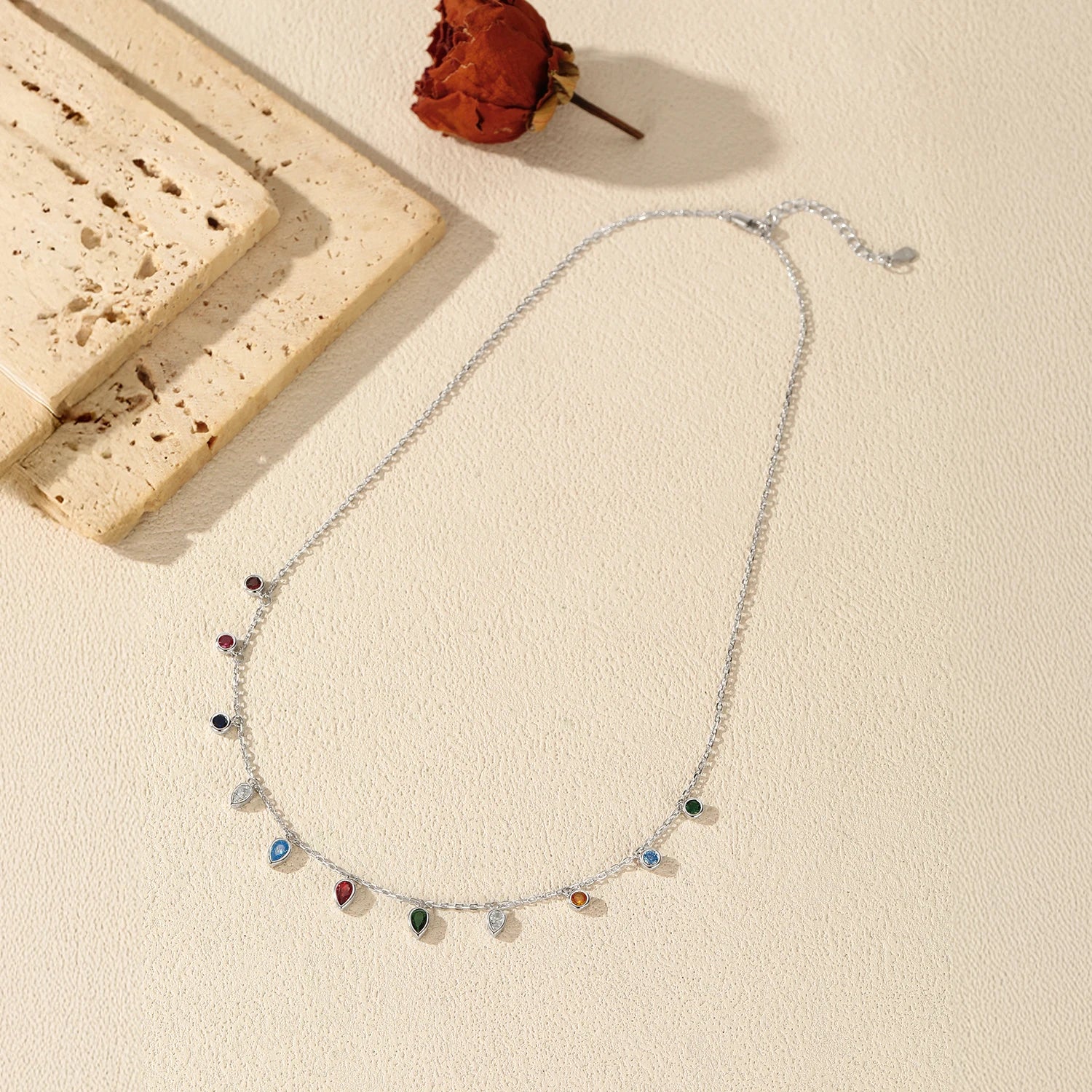 MODIAN 925 Sterling Silver Colorful Round CZ Charm Stackable Choker Necklace Water Drop Pendant Necklace For Women Fine Jewelry