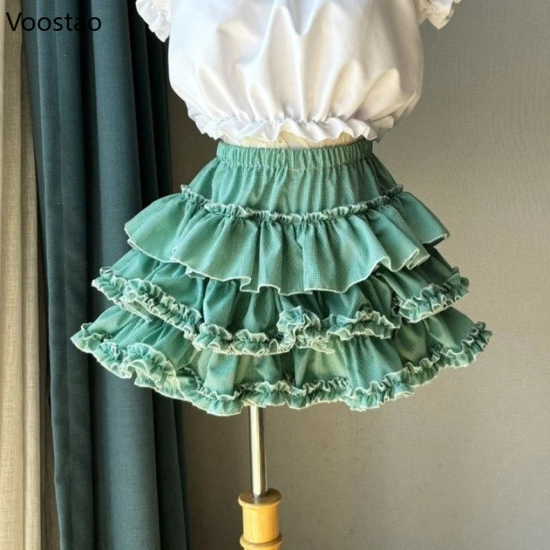 Sweet Kawaii Lolita Cake Skirts Japanese Women Gothic Y2k Ruffles Fluffy Shorts Petticoat Girls Casual Fashion Culotte Skirt