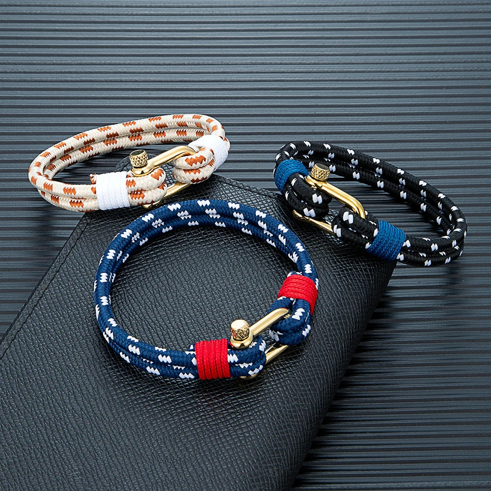MKENDN Men Women Gold Plated Stainless Steel U shape Survival Bracelet Outdoor Camping Rescue Emergency Shackle Rope Bracelet