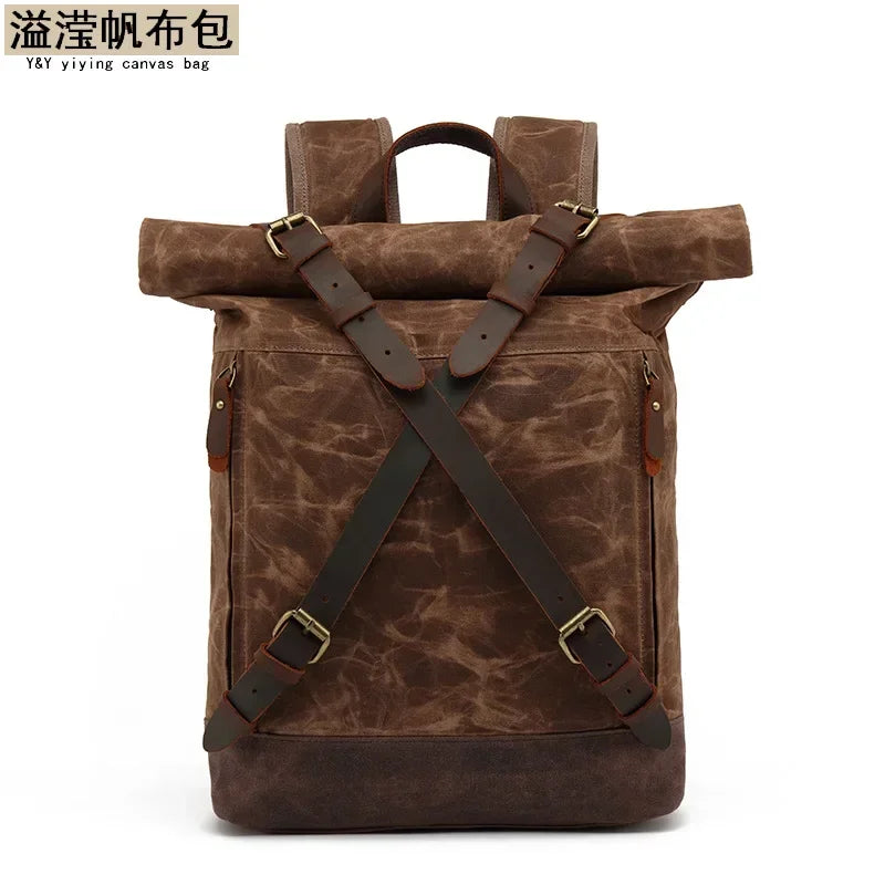 Luxury Vintage Canvas Backpacks for Men Oil Wax Canvas Rucksacks Travel bag Backpack Large Waterproof Daypacks Retro Bagpack