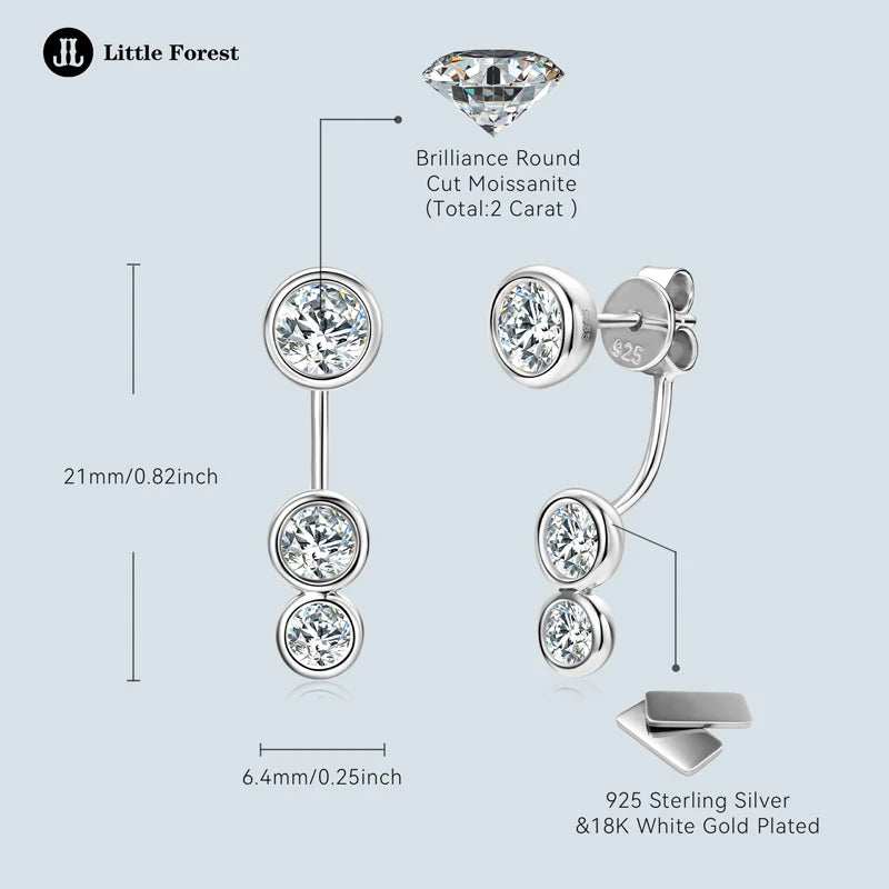 OXTAO 925 Silver Stud Earring Round Cut Real Moissanite Ear Jacket Earrings for Women Beautiful Accessories Birthday Party Gifts