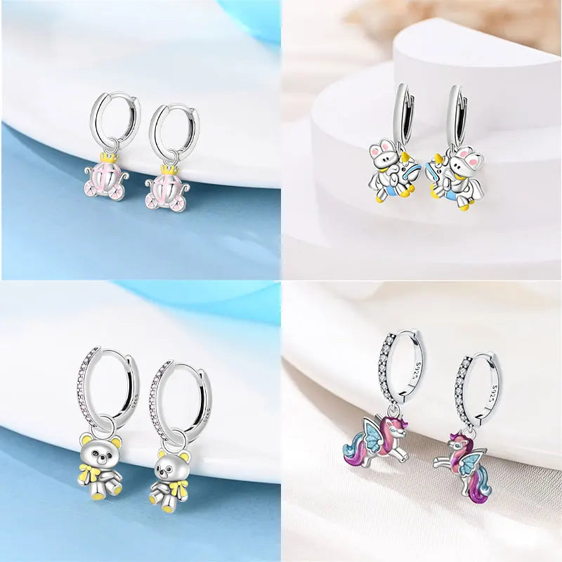 Hot Sale Bee Earrings For Girl Lovely Yellow Black Dancing Bee Happy S925 Hoop Earrings Birthday Gift Silver Jewelry