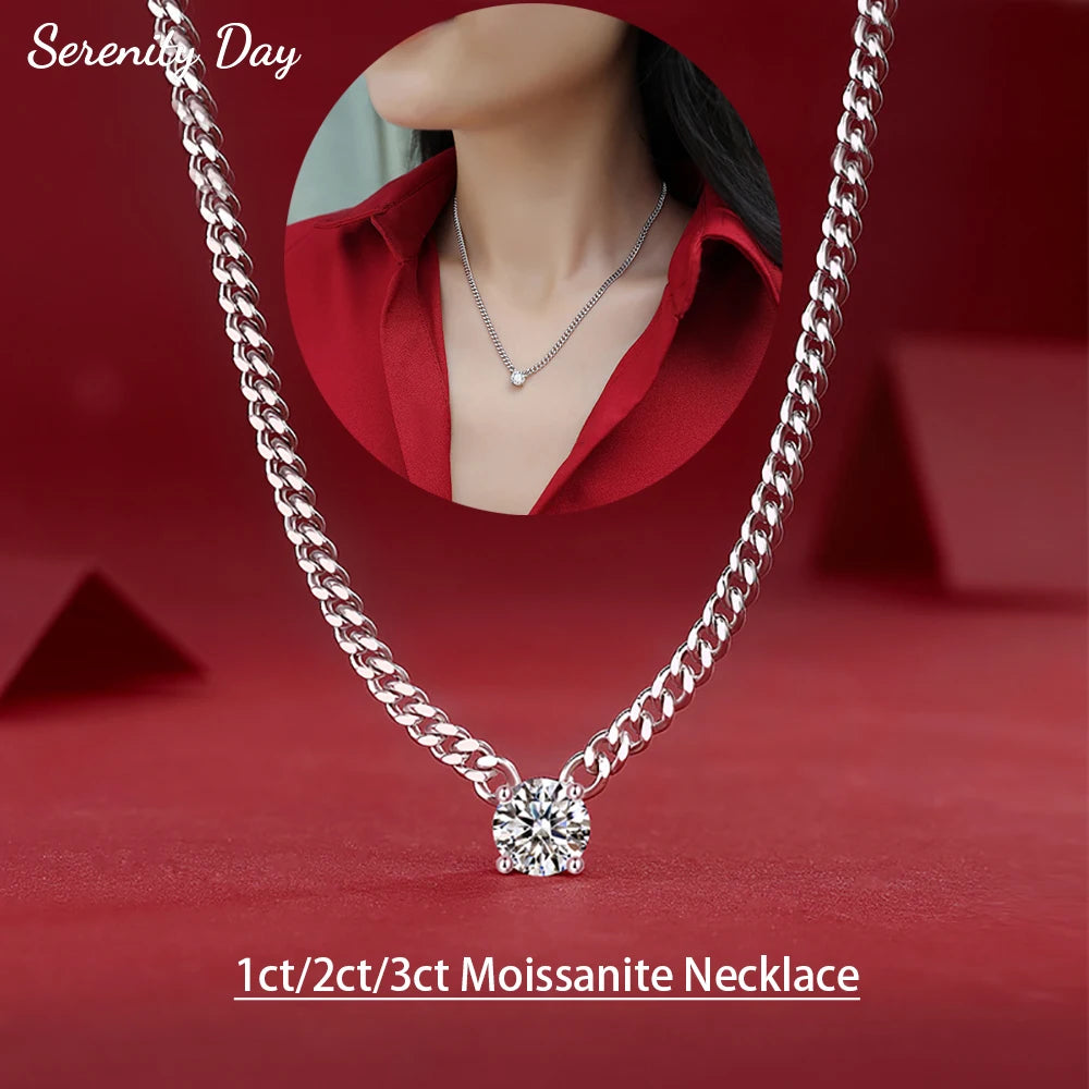 Serenity 1-3ct D Moissanite Necklace for Women Man Gift S925 Sterling Silver 3mm Width Cuban Chain Pendant Necklace Fine Jewelry