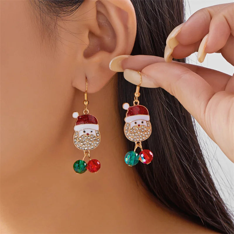 Fashion Christmas Snowman Snowflake Earrings for Women Shiny Crystal Zircon Santa Claus Dangle Earring Girls Party Jewelry Gifts