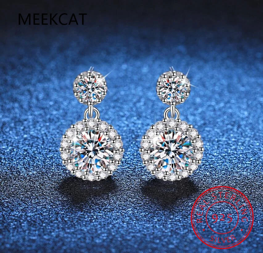 1ct Moissanite Earrings for Women S925 Sterling Silver 18k White Gold Plated Diamond Drop Earring Gifts