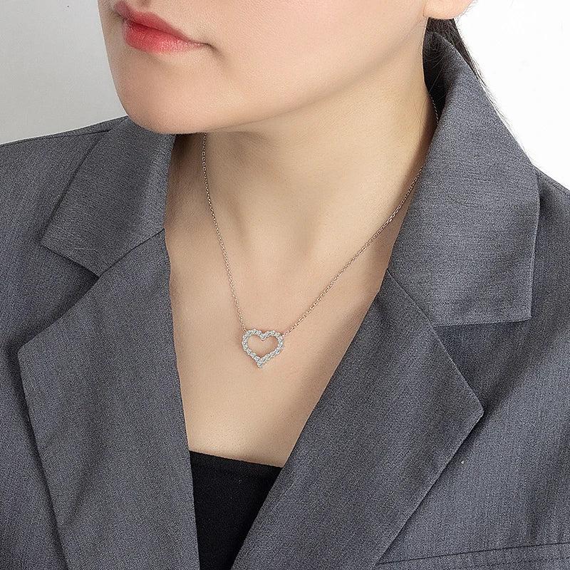 PERFANY 2CT Moissanite Necklace for Women S925 Pure Silver Heart Design Laboratory Diamond Pendant Luxury Jewelry Party Gift - Madeinsea©