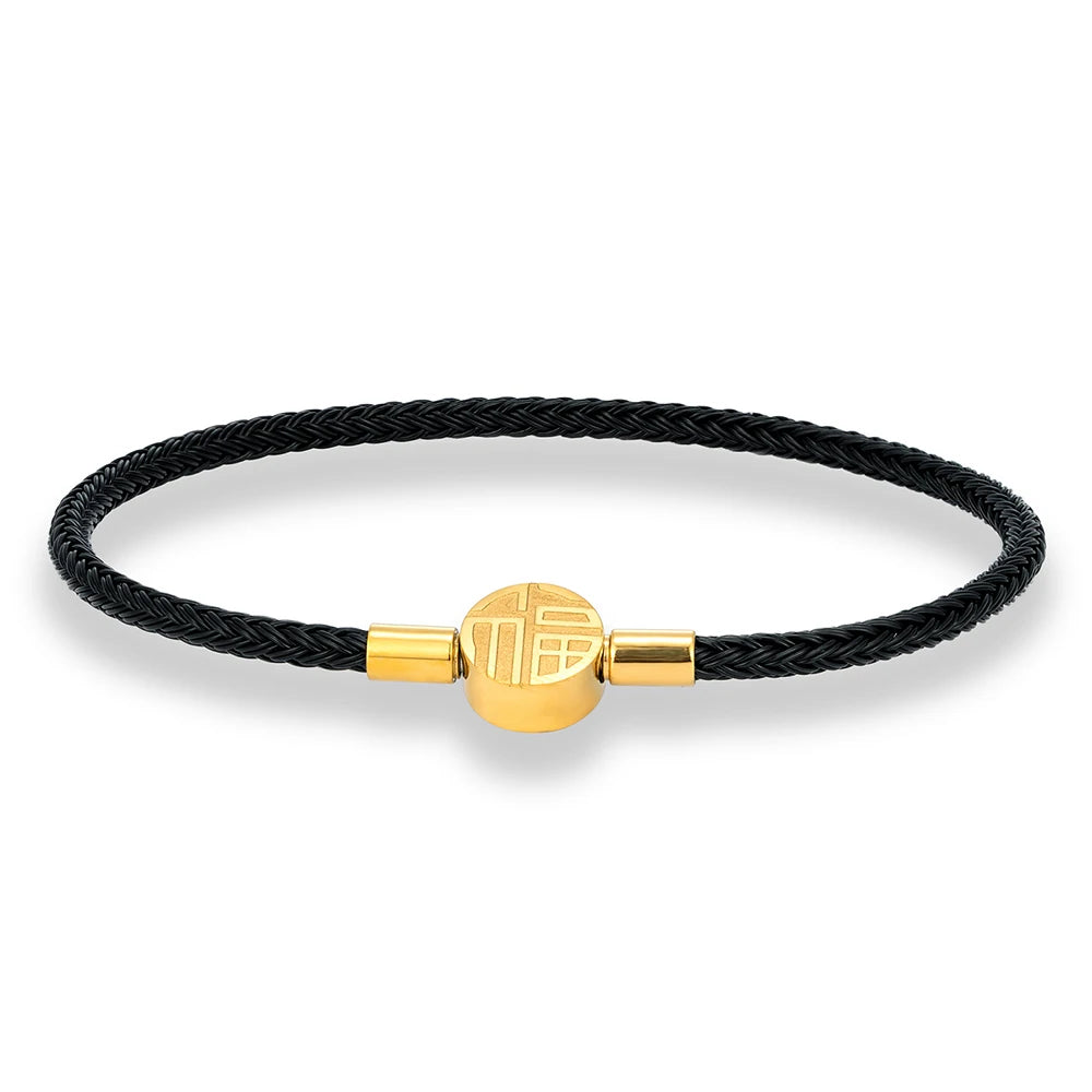 MKENDN 3-4-5mm Black Braided Non-fading Steel Wire Rope Bracelet Men Women Stainless Steel Button Jewelry Unisex Couple Gift