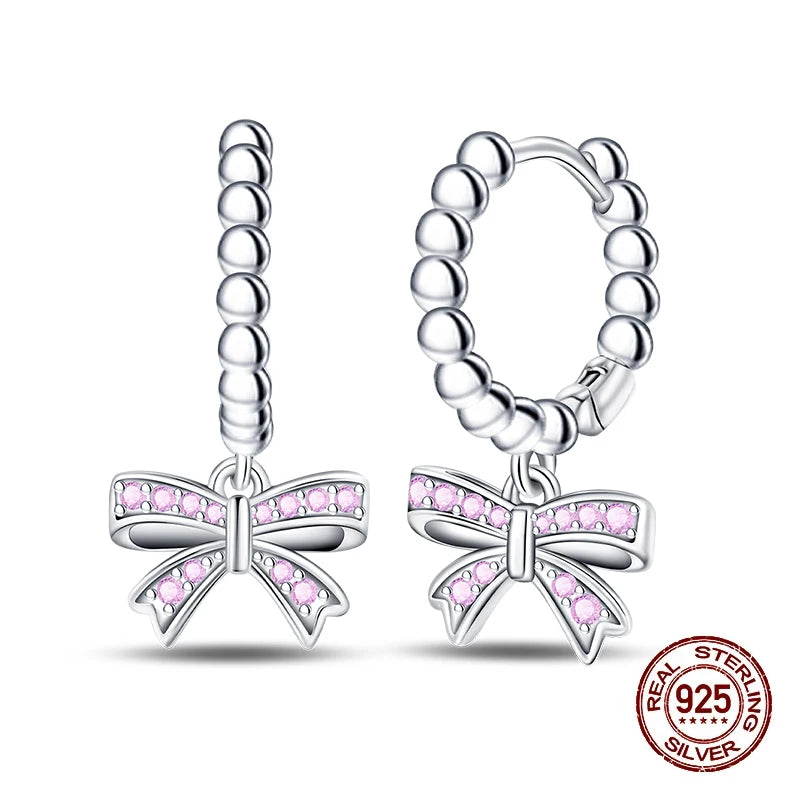 Sweet Bows Earrings 925 Silver Shining Heart Shaped Zircon Hoop Earrings For Women Engagement Birthday Proluxy Fine Jewelry Gift