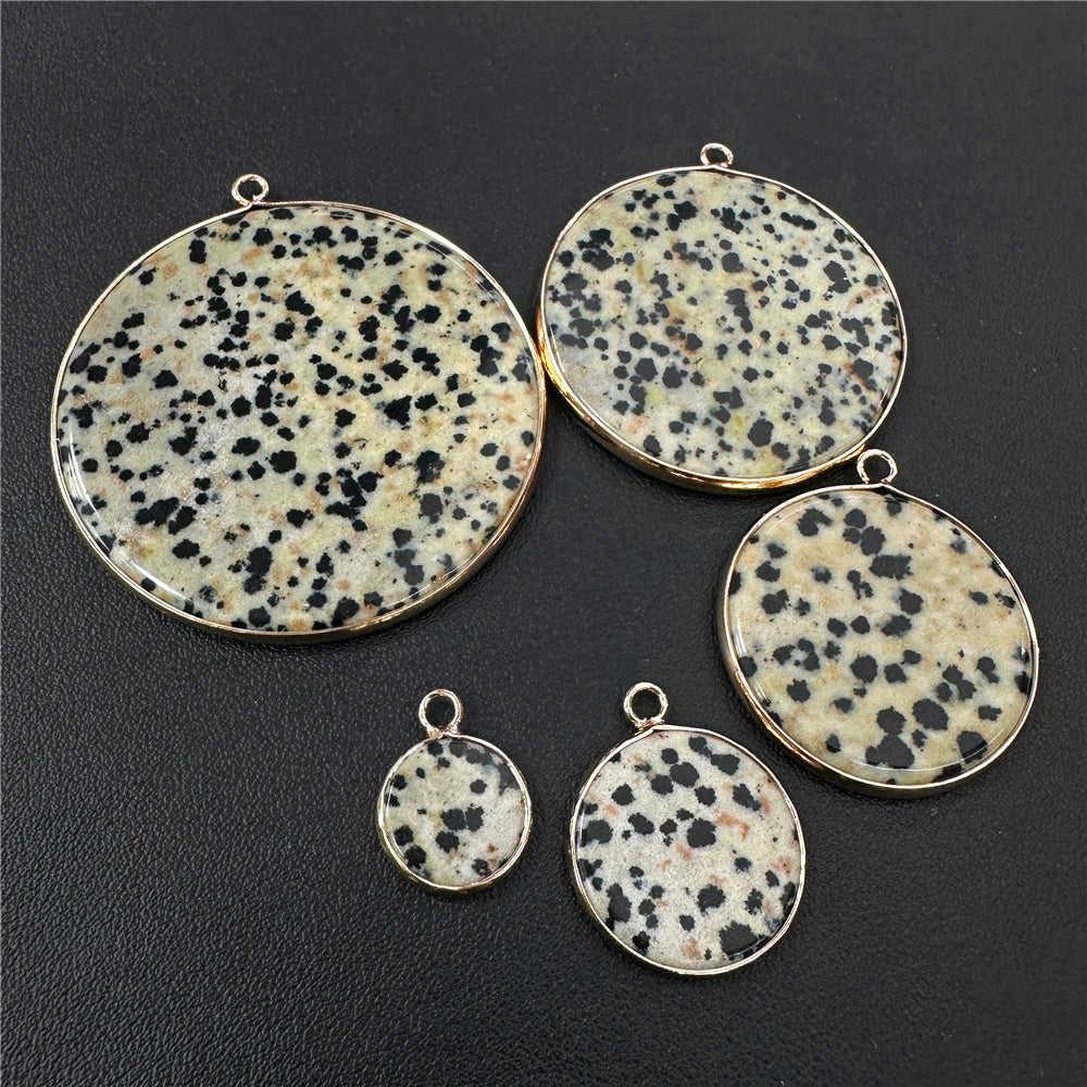 2PCS Round Slice Gems Stone Pendant Natural Amazonite Obsidian Quartzs Charm Fit Jewelry Making DIY Earrings Necklace Bracelet