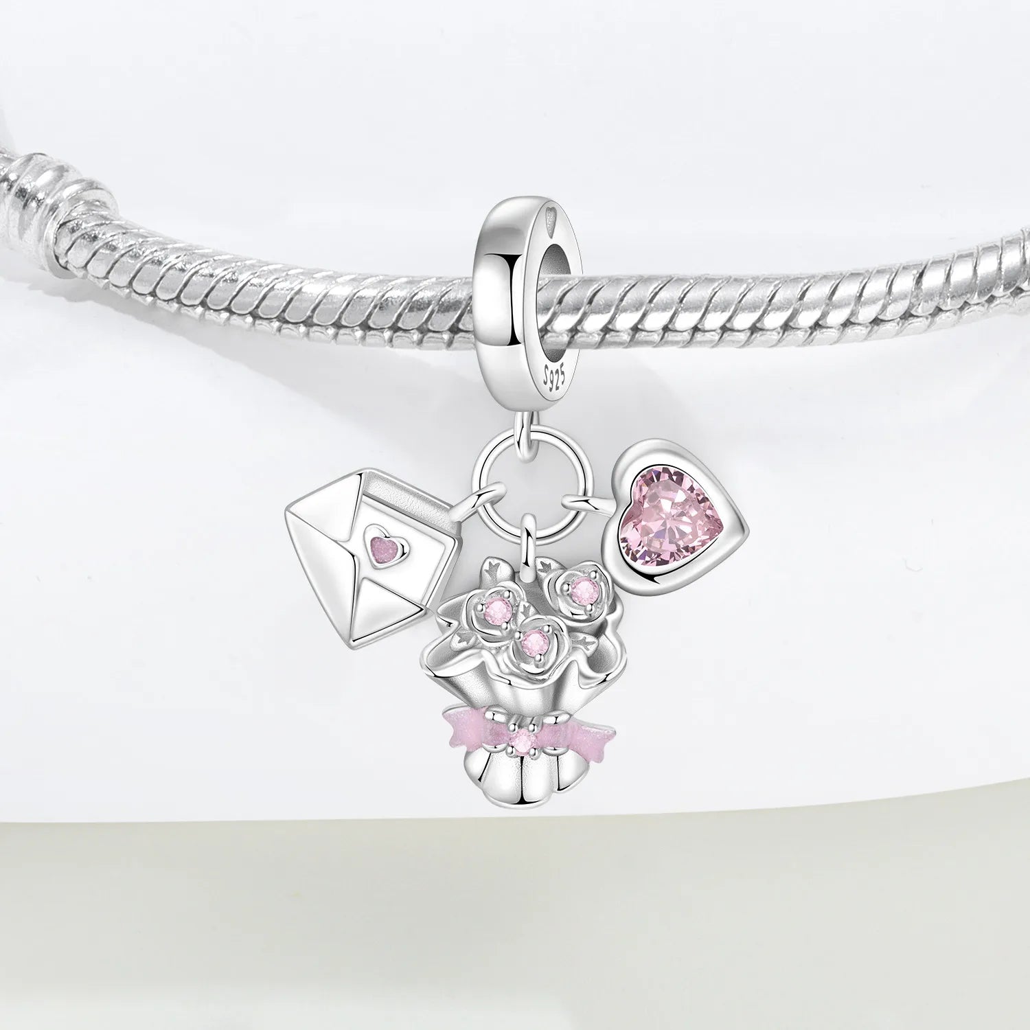 PANPOKI 925 Sterling Silver Pink Love Confession Pendant Charms Beads Fit Bracelets DIY Party Trendy Gifts Jewelry Accessory