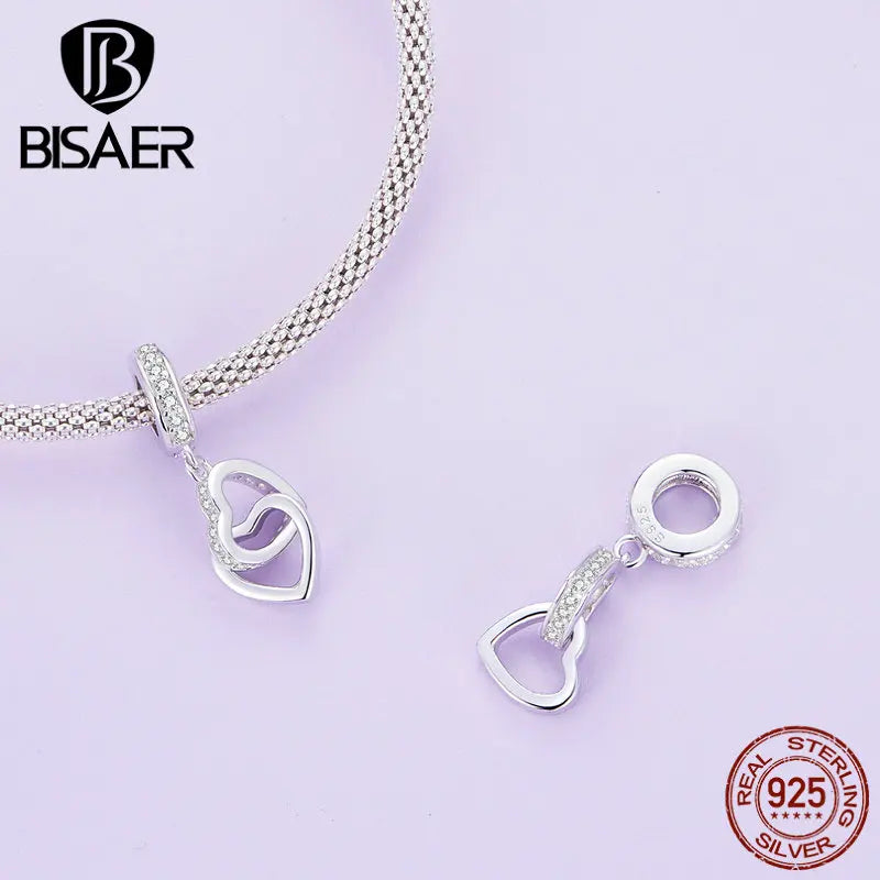 BISAER 925 Sterling Silver Heart Charm Bead Star Celtic Symbol Pendant For Women DIY Bracelet & Necklace Fine Jewelry Gift