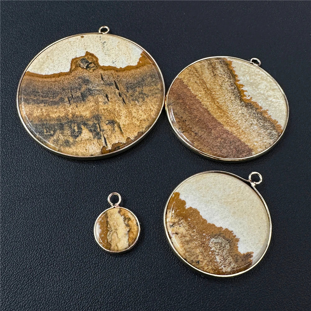 2PCS Round Slice Gems Stone Pendant Natural Amazonite Obsidian Quartzs Charm Fit Jewelry Making DIY Earrings Necklace Bracelet