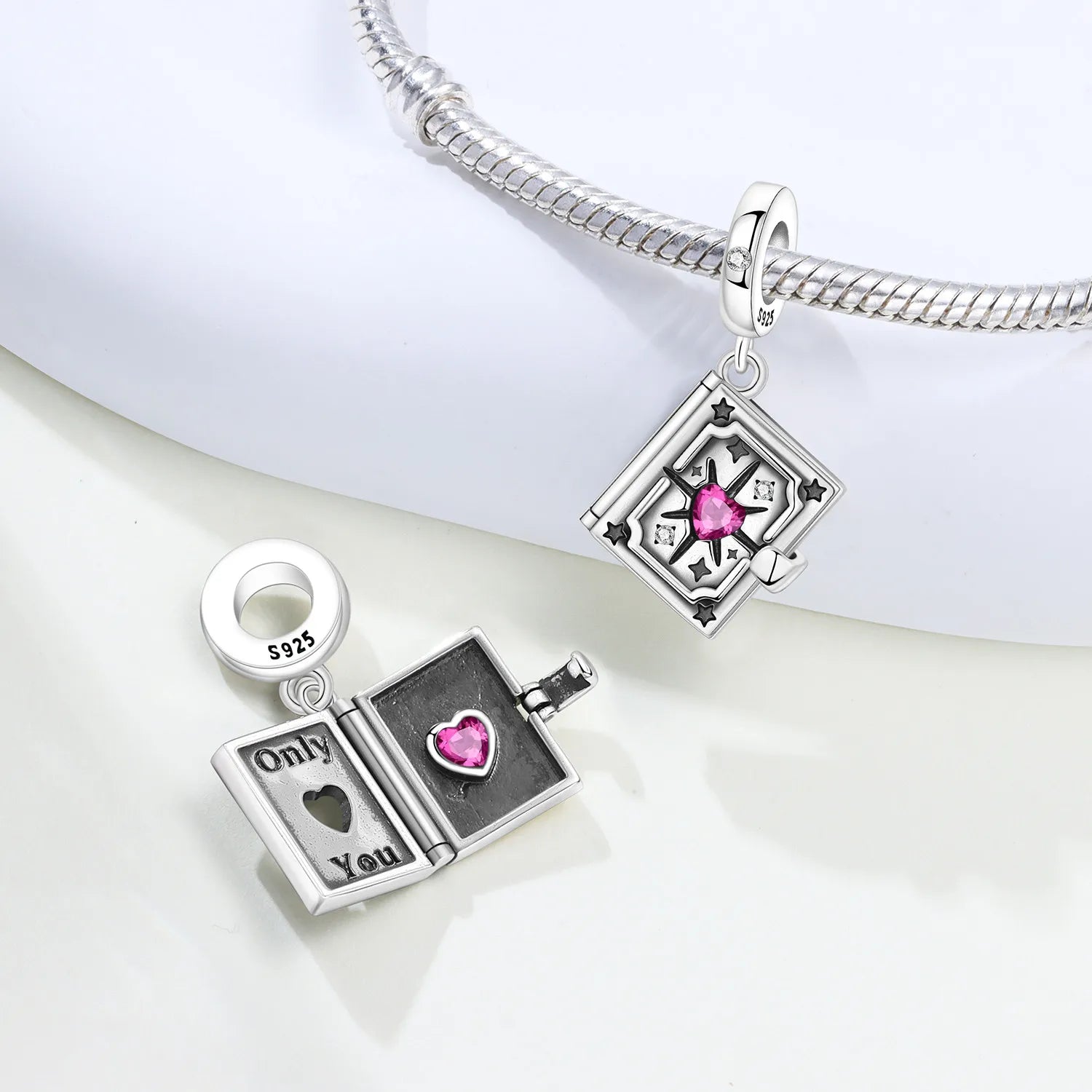 PANPOKI 925 Sterling Silver Switchable Book Pendant Beads Original Pendants Bracelet Charm Jewelry Party DIY Trendy Gifts