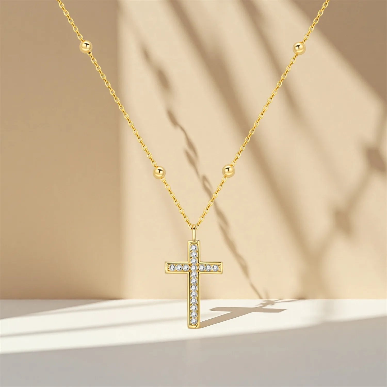 PANPOKI 925 Sterling Silver Gold Inlaid Stone Cross Necklace Pendant Necklace for Women Birthday Gifts Fashion Fine Jewelry