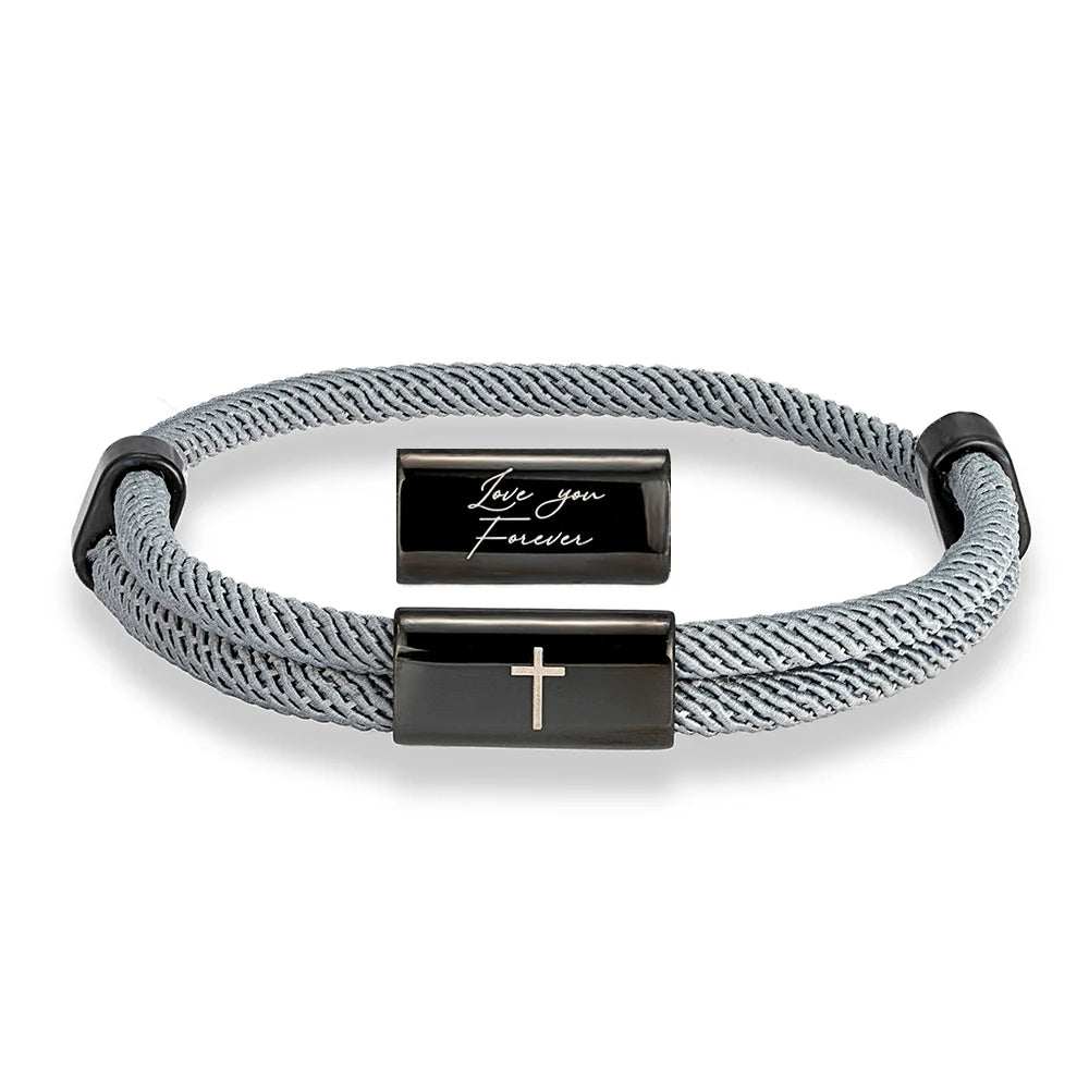 MKENDN Charm Rope Bracelet Cross Black Stainless Steel Bracelets Handmade Men Women Prayer Fitness Chain Couple Jewelry Gift