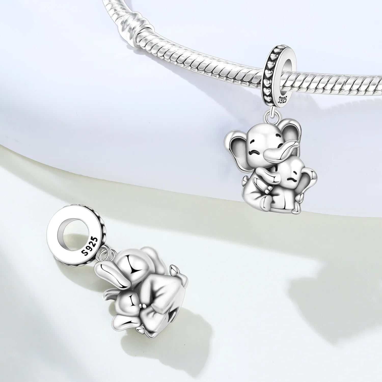 PANPOKI 925 Sterling Silver Embracing Elephant Animal Beads Original Pendants Bracelet Charm Jewelry Party DIY Trendy Gifts