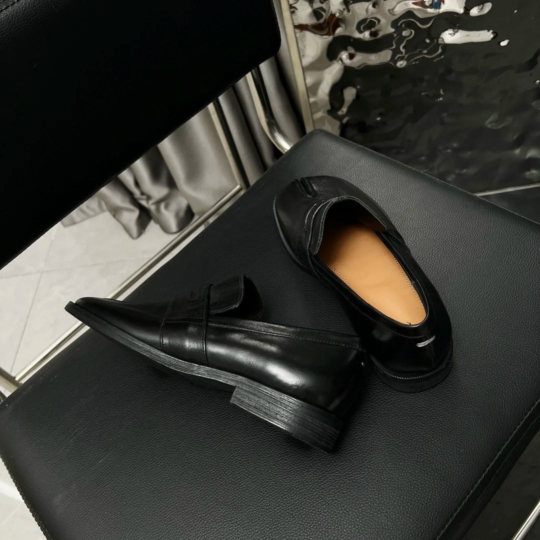 UNISEX Retro Nostalgic Horse Leather Separate Toes Women's Shoes Flat  All Genuine Leather Leather  Black Brown men's shoes