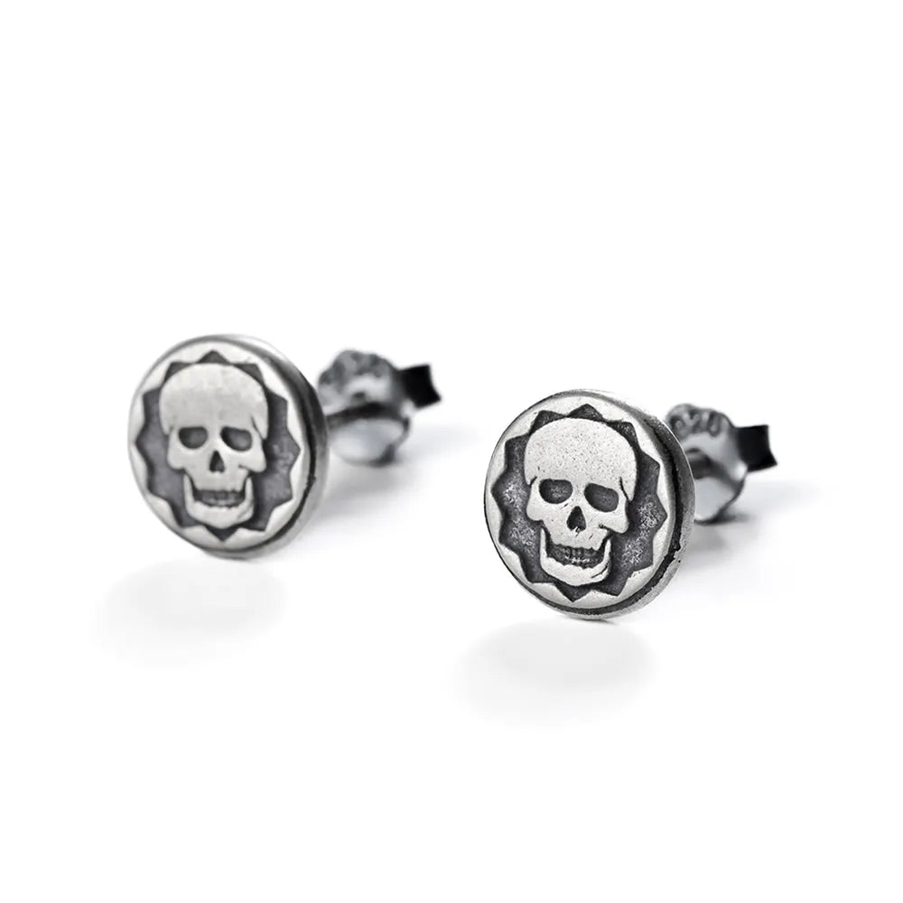 MKENDN 100% 925 Sterling Silver Creative Retro Skull Stamp Stud Earring Trendy Street Punk Style Ear Pin for Men Women Jewelry