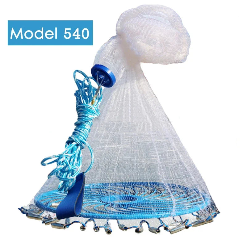 Lawaia Tiefloch-Wurfnetz aus Eisen und Stahl, Anhänger im Angebot, Fischernetz mit blauem Ring im amerikanischen Stil, kleine Maschenweite, Fangnetz