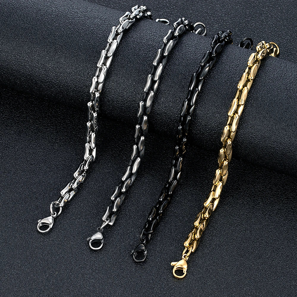 MKENDN Mens Retro Grey Rectangle Chain Bracelets 7mm Stainless Steel Wristband Punk Rock Jewelry Gift for Him Boy