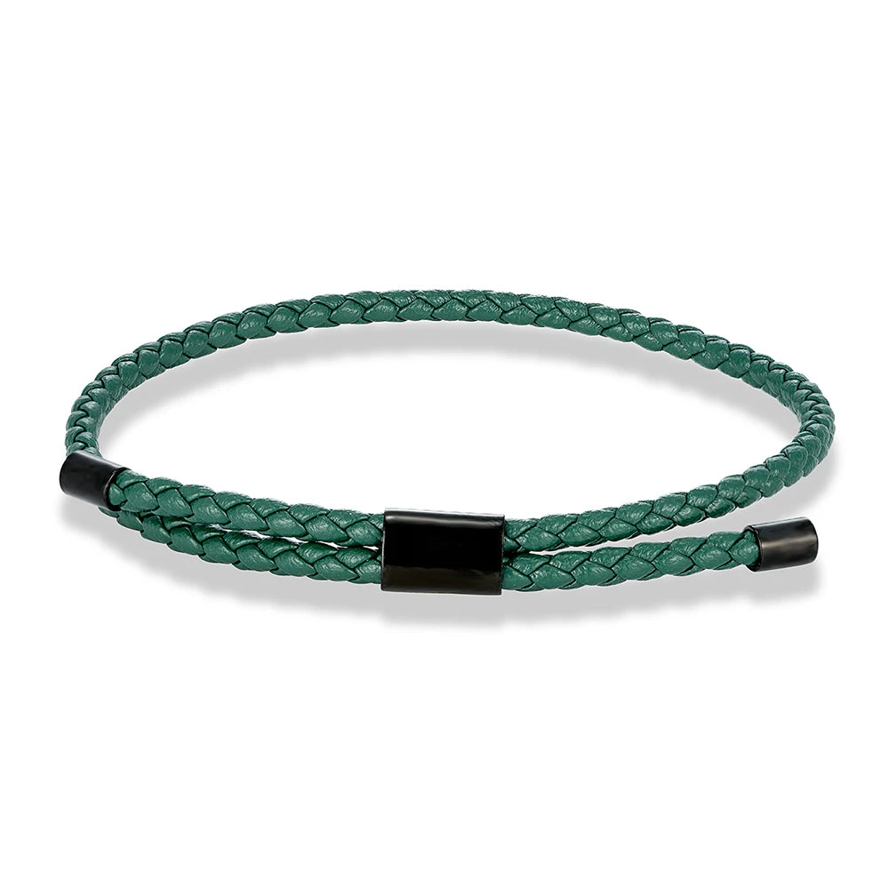 MKENDN Luxury Classic Men Jewelry 3mm Orange Braided Leather Bracelet Simple Adjustable Charm Bracelet for Men Women Gifts