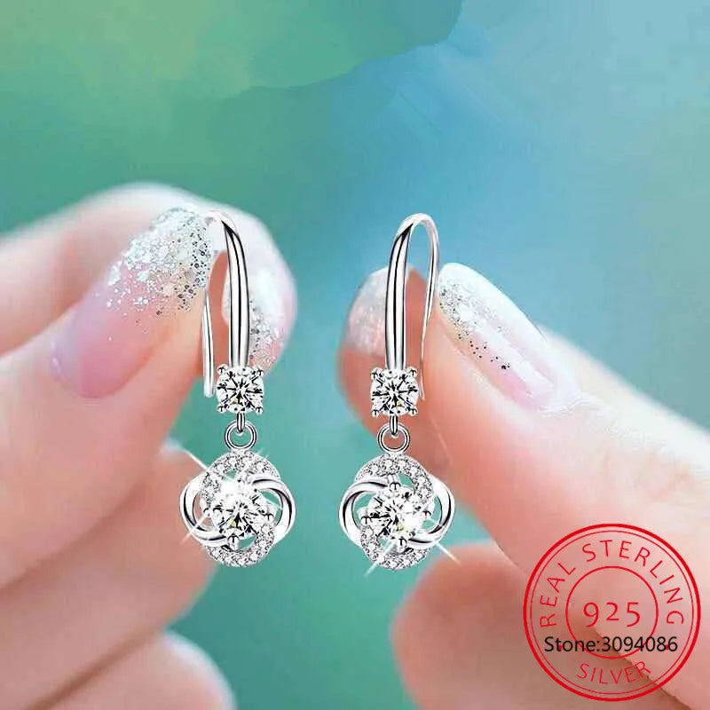 925 Silver Earrings Original Certified 3mm Moissanite Four Leaf Clover Drop Earring For Women Girls Wedding Jewelry Gift
