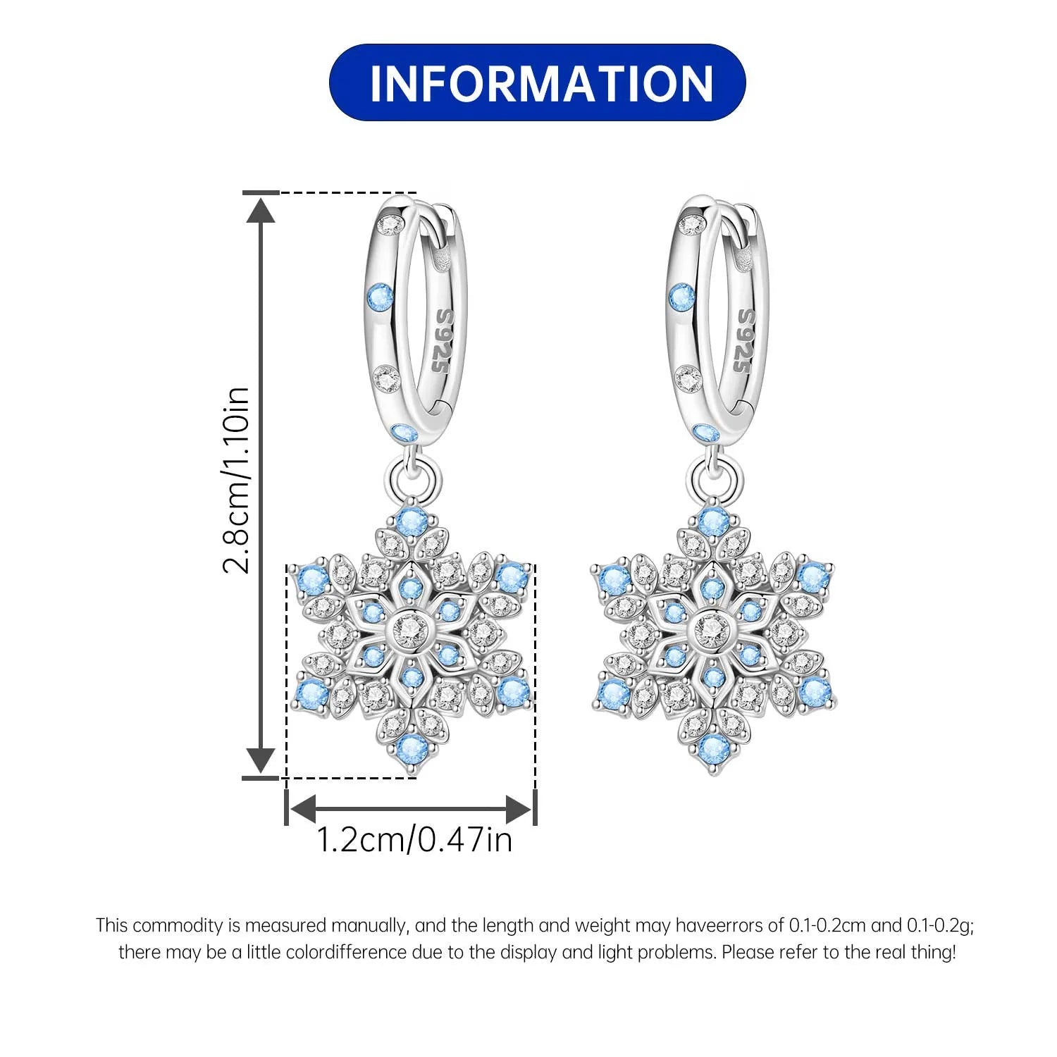 PANPOKI 925 Sterling Silver Sparkling Blue Snowflake Earrings Series Drop Earrings For Women Party Gifts Trendy Jewelry