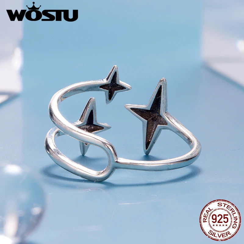 WOSTU 925 Sterling Silver Star Open Ring Moon Starlight Planet Original for Women Wife Anniversary Birthday Fine Jewelry Gift