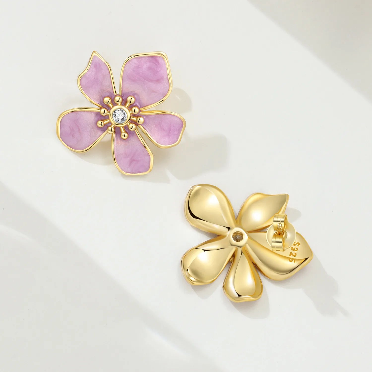 PANPOKI S925 Sterling Silver Pink Flower Design Stud Earrings For Lady S925 Jewelry Party Anniversary Trendy Gifts