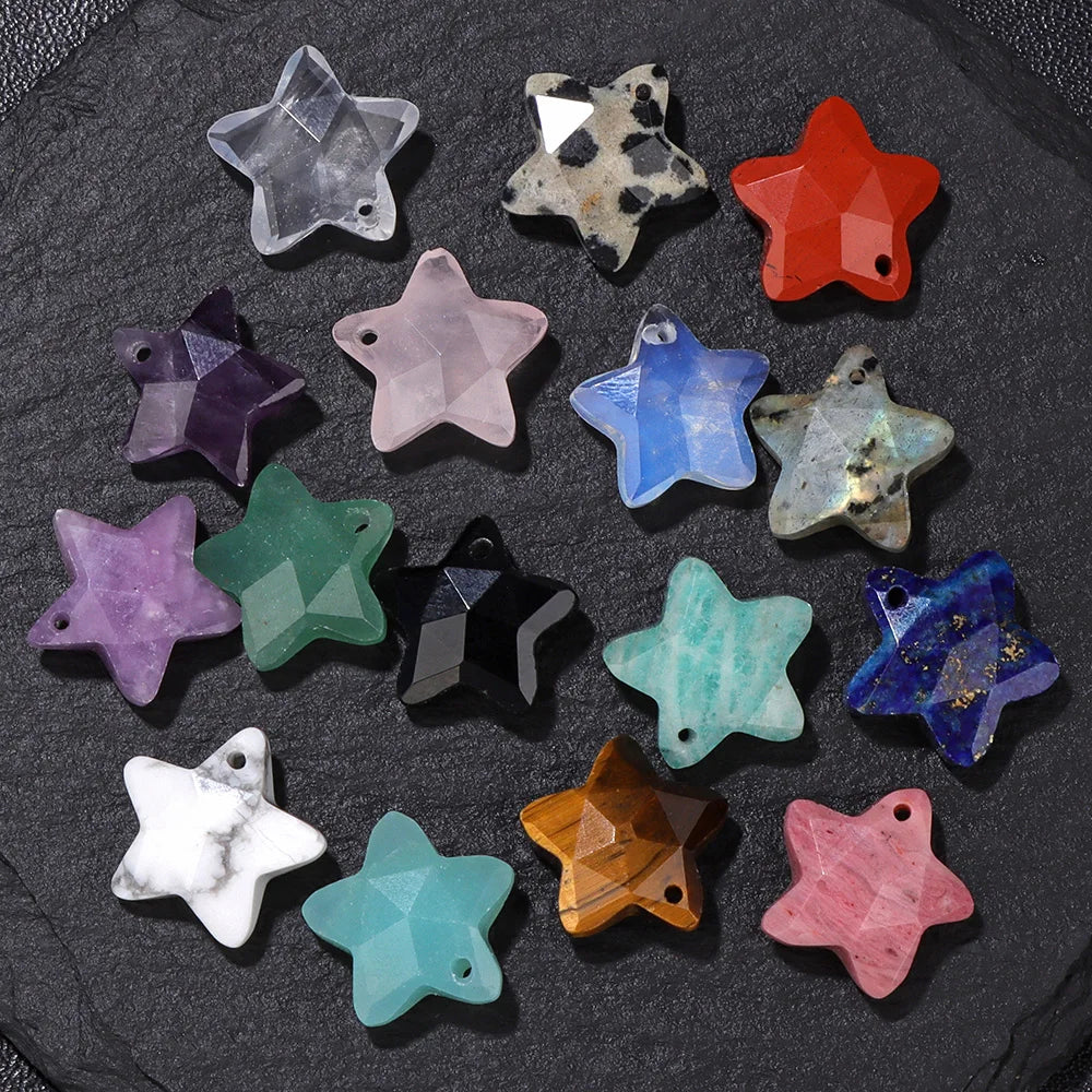 14MM Natural Faceted Stone Pendant Five Star Shape Amethysts Amazonite Quartz Charm Bead For Earrings Bracelets Necklace DIY