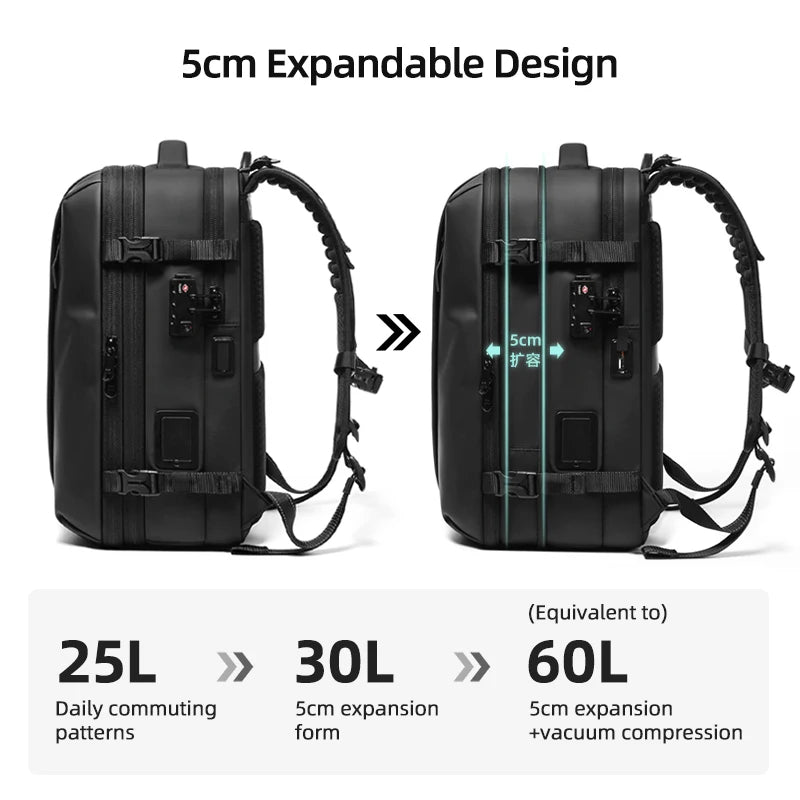Men Travel Backpack One click start pump vacuum compression 17 inch Laptop Backpack Hiking Business 60L Extended school Backpack - Madeinsea©