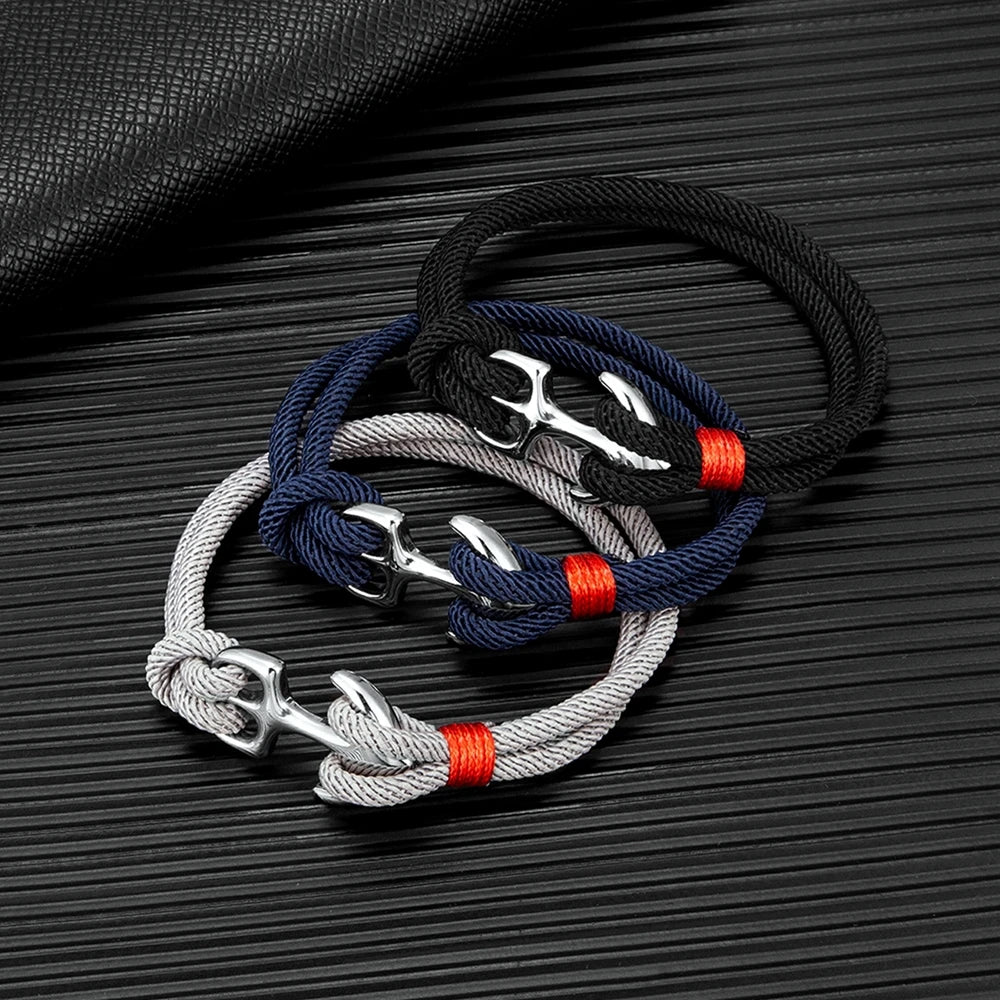 MKENDN Stainless Steel Sparta Anchor Bracelets Men Women Charm Double Strand Nautical Sailor Rope Wristband Wrap Bracelet Gifts