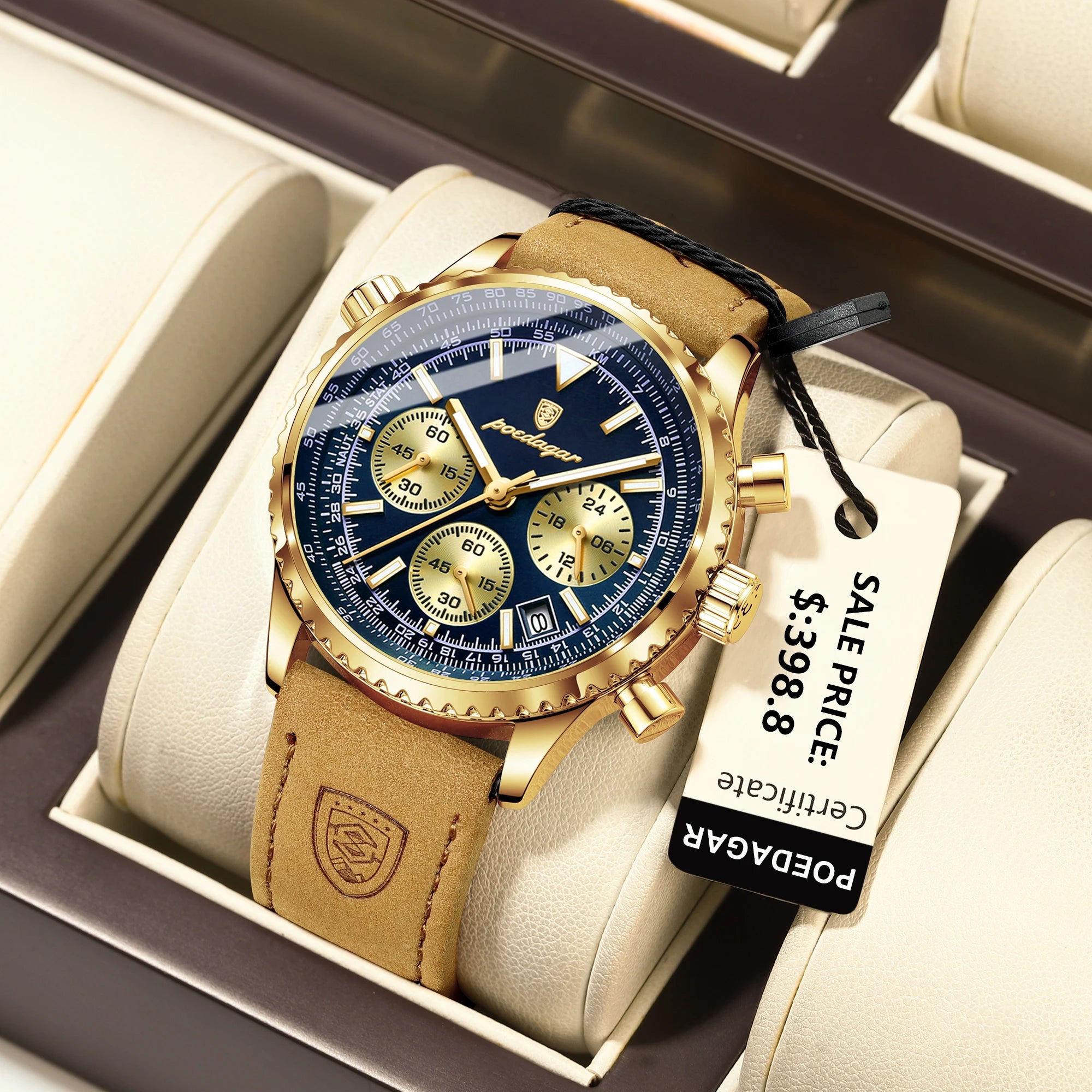 POEDAGAR Top Luxury Man Wristwatch Sport Fashion Leather Quartz Watch For Men Chronograph Date Waterproof Luminous Men's Watches