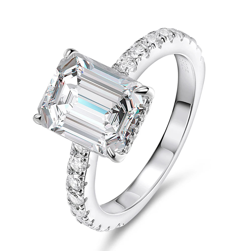 Serenity 8*10mm Radiant Cut D Color Moissanite Row Rings Women S925 Sterling Silver Rings Plated 18K Emerald Couples Rings Gift - Madeinsea©