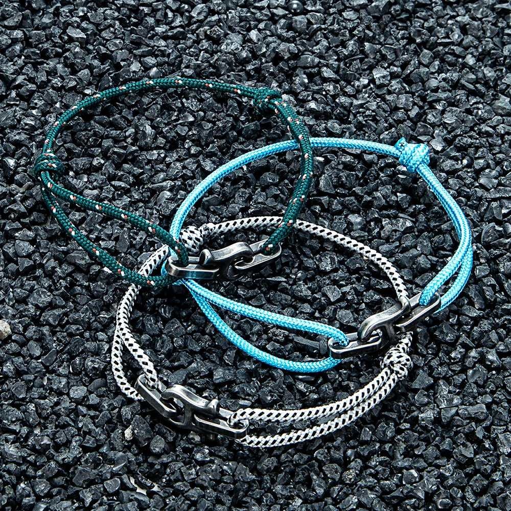 MKENDN Punk Style Vintage Oxidized Black Horseshoe Buckles Chain Link Rope Bracelet For Men Women Stainless Stell Jewelry Gifts