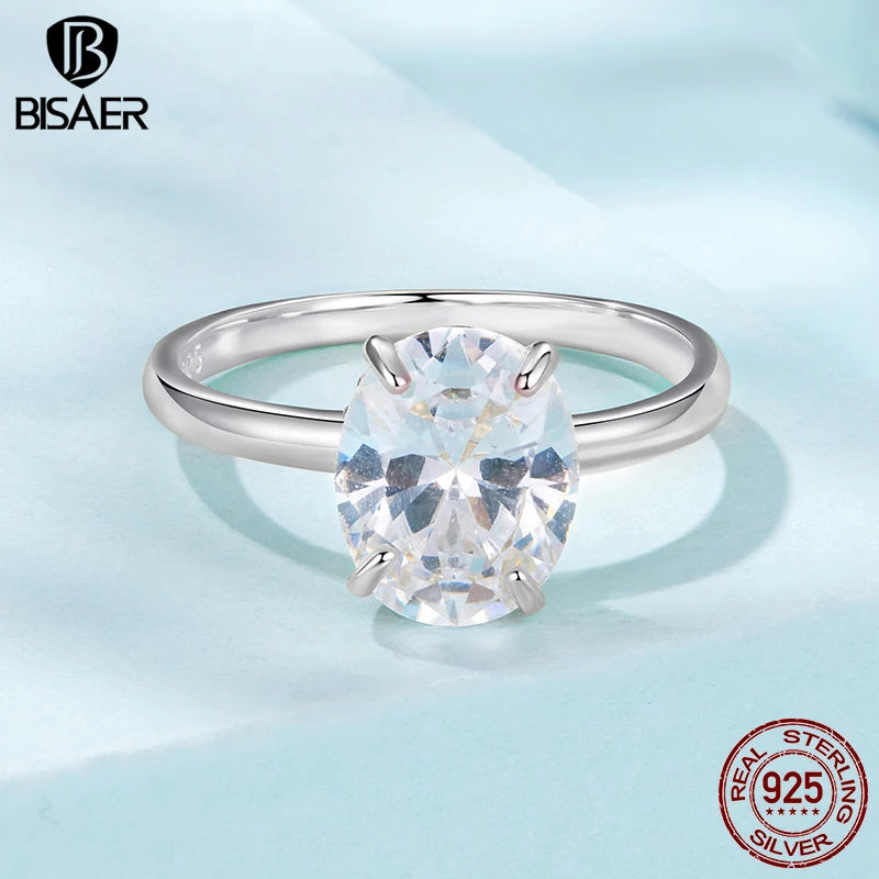 BISAER 925 Sterling Silver 3.5 Carat Oval Cut Engagement Ring Promise Band Plated White Gold for Women Wedding Fine Jewelry Gift