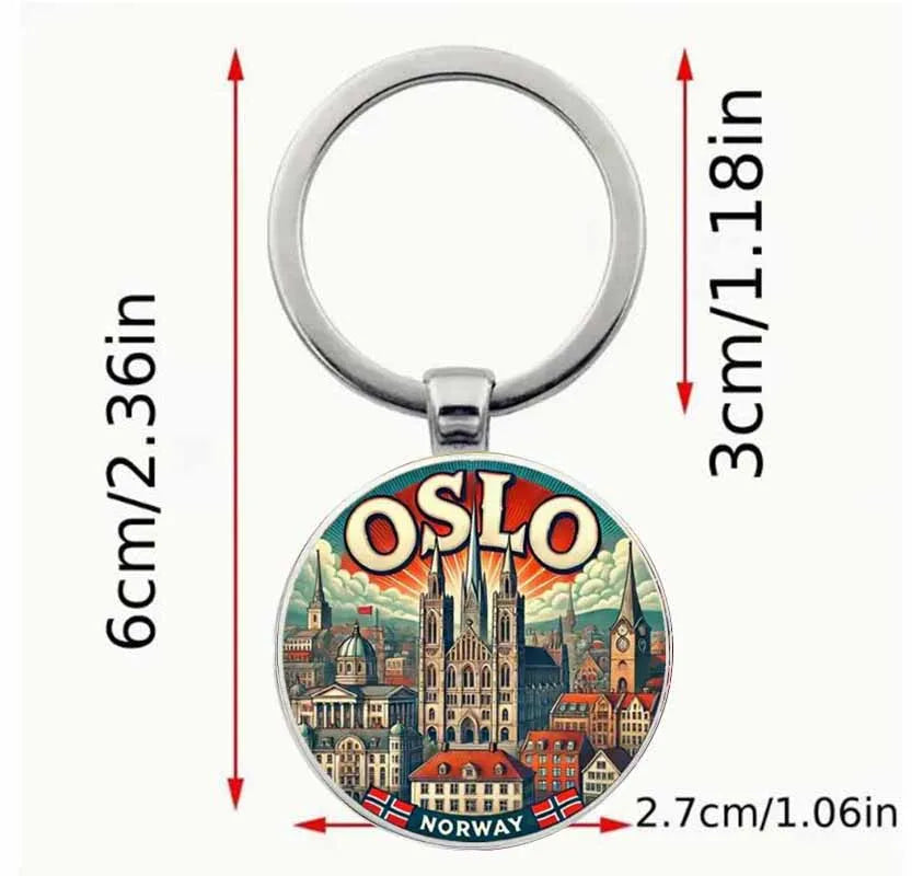 Oslo Norway Keychain - Vintage Nordic Travel Souvenir Durable Norwegian Landmark Gift Suitable for Birthday and Anniversary Enth