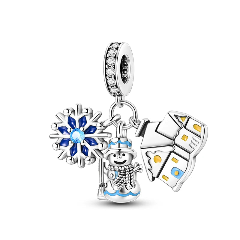 Hot Sale 925 Silver Snowman Penguin Red Wine Winter Series Charms Beads Fit 3mm 925 Original Bracelets Fine DIY Jewelry Gift