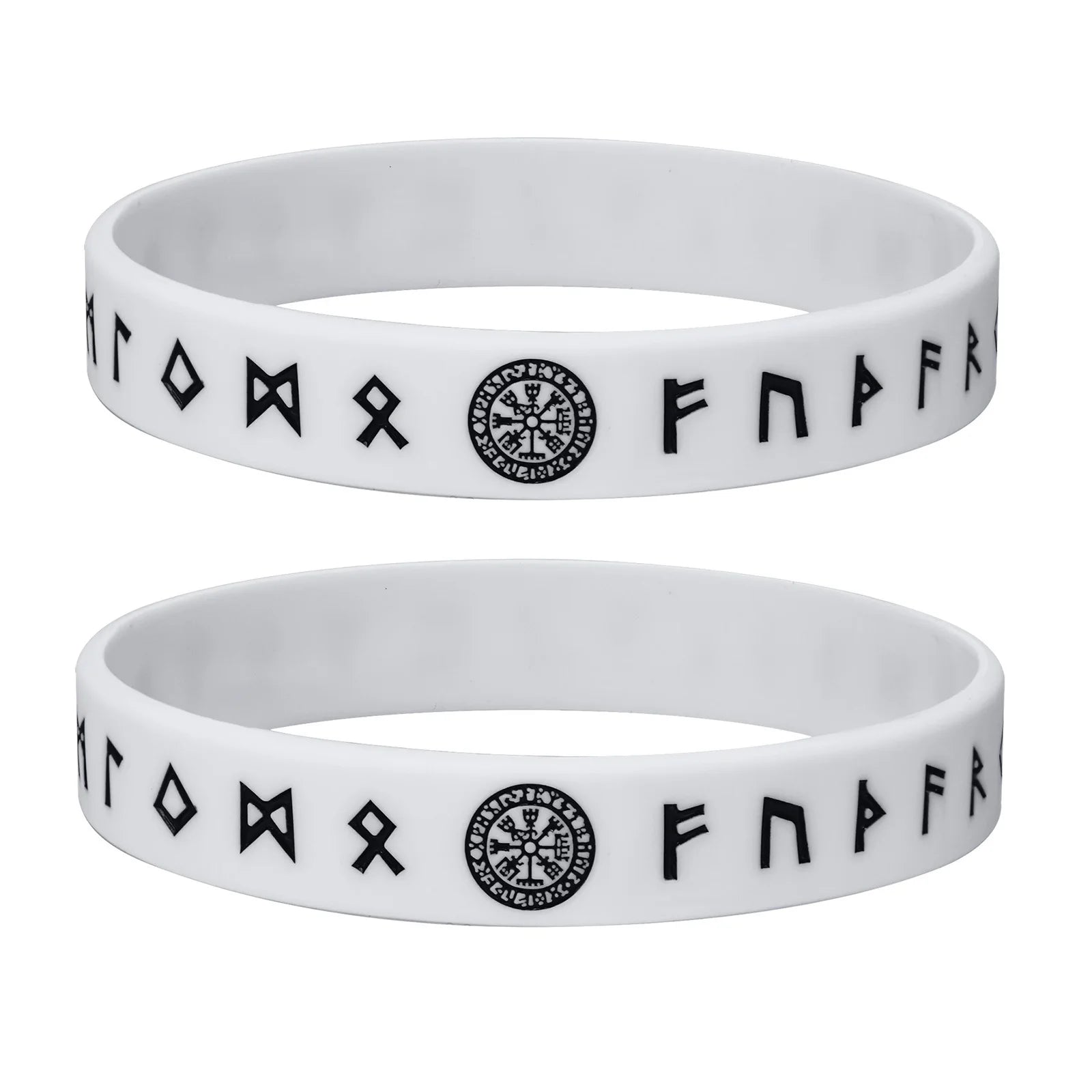 Vnox 12mm Silicone Bracelet for Men, Soft Rubber Silicone Wristband, Nordic Viking Compass Rune Almut Bangle Set