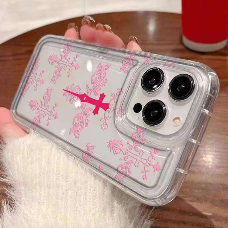 Pink Punk Style Cross Flower Print Clear Case for Xiaomi Mi 11 12 Lite 5G 12X 12 13 13T 14 Pro Poco X6 X3 F5 Back Cover Caqa