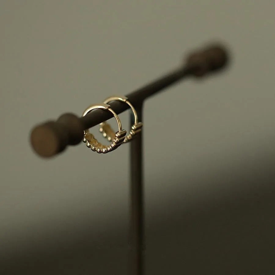 Retro Trendy Ribbed Earrings 925 Sterling Silver Plated 14K Gold Earrings for Women Versatile Jewelry