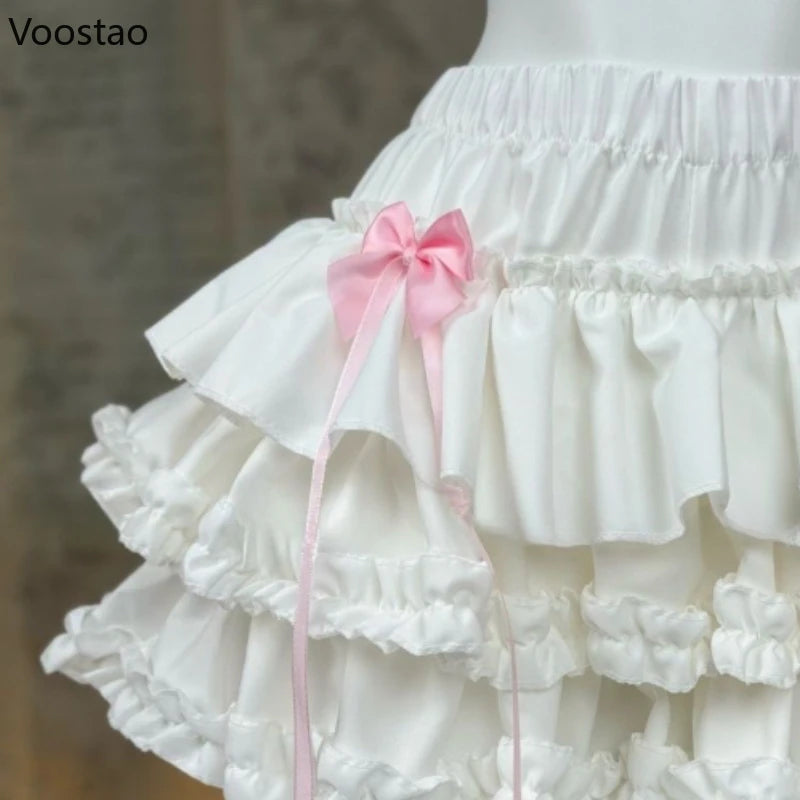 Kawaii Lolita Style Kuchenrock Japanische Mode Damen Süß Rosa Schleife Rüschen Party Minirock Ballett Mädchen Niedlich Y2k Faldas Mujer