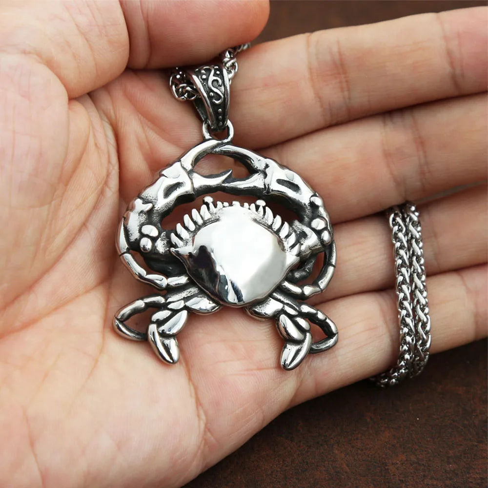 New Stainless Steel Crab Pendant Necklace