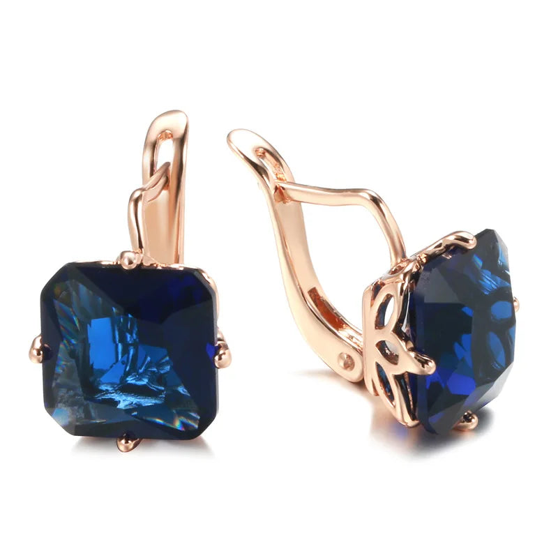 Rose Gold Geometric 585RG Earrings for Women Small Square Zircon Ear Clips Minimalist Fashion Jewelry