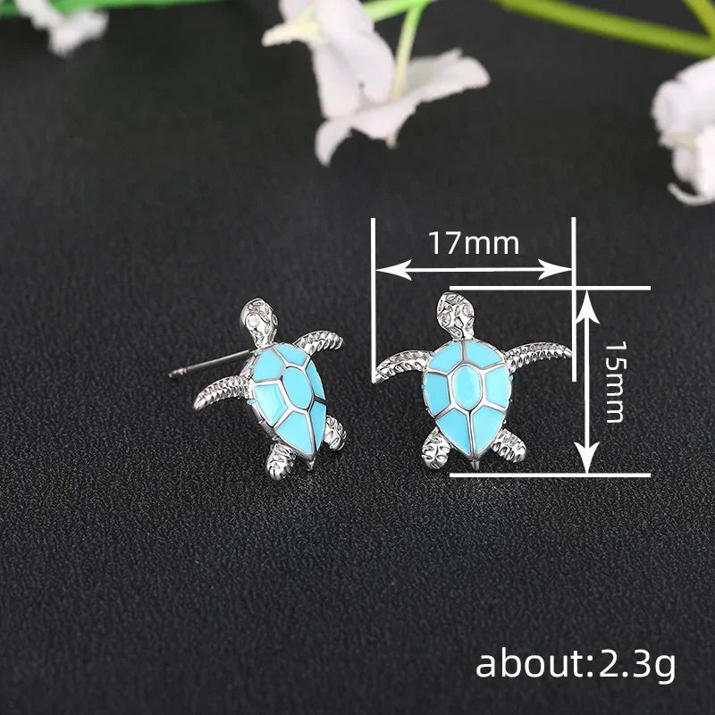 Cute Women's Oil Dripping Turtle Earrings Daily Wear Micro Inlaid Cubic Zirconia Jewelry Simple Fashion Accessory