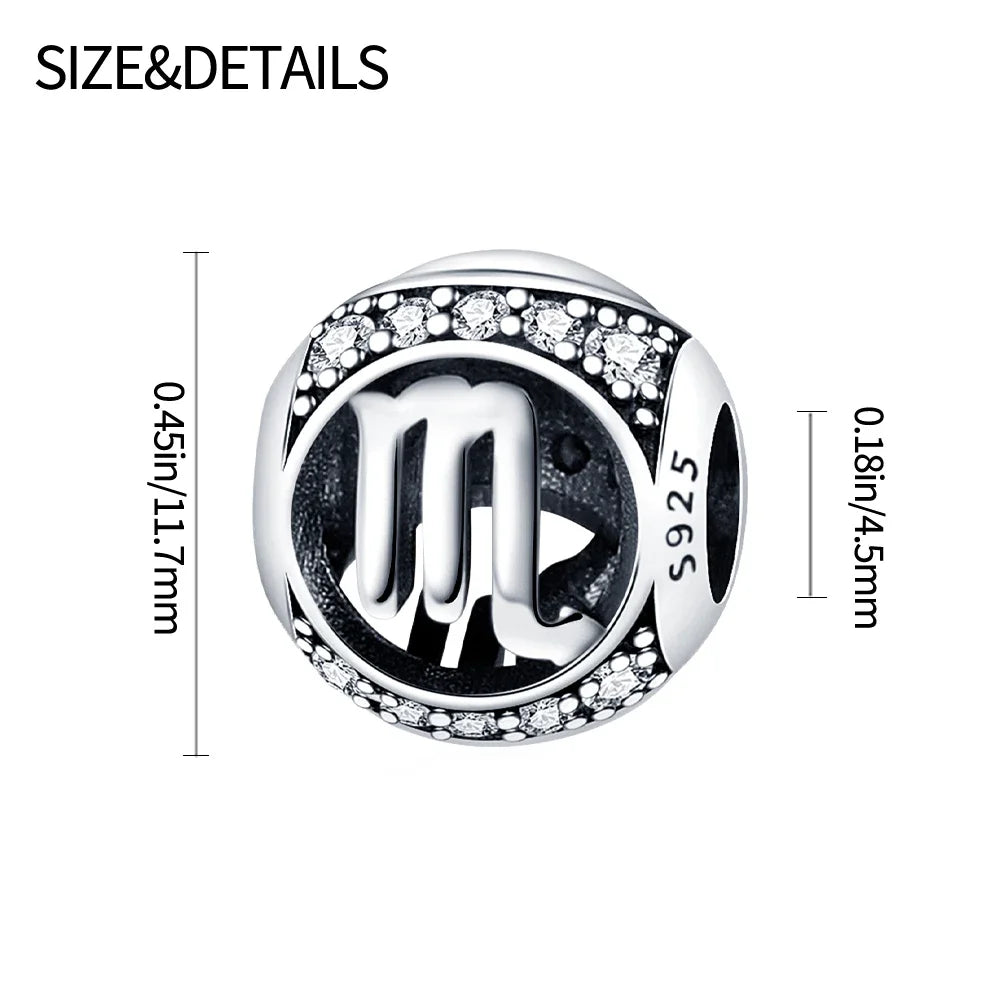 925 Sterling Silver 12 Constellation Beads Charm Fit Original  Bracelet for Women Jewelry Birthday Fashion Gift