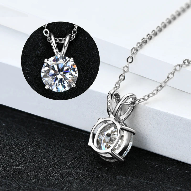 OXTAO Simple Four-Claw Pendant Necklace For Women Real 925 Silver 6.5mm D VVS1 Moissanite Clavicle Chain Necklace Jewelry Gift