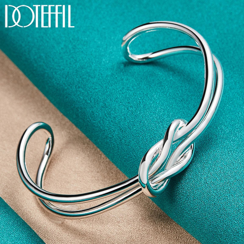DOTEFFIL 925 Sterling Silver Geometry Intertwine Bangle Bracelet For Woman Man Wedding Engagement Fashion Charm Party Jewelry