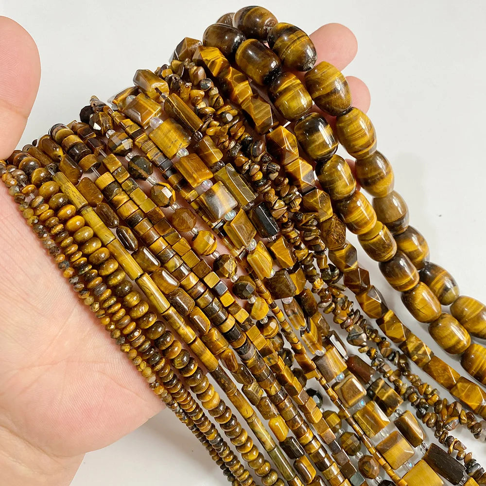 High Quality Yellow Tiger Eye Stone Beads Natural Round Heart Rondelle Cube Irregular Loose Spacer Bead For Jewelry Making DIY