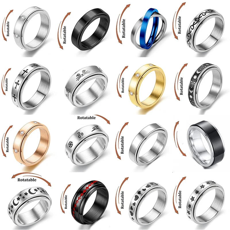 Silver Color Spinning Anxiety Rings for Men Women Star Moon Relaxing Ring 2025 Stainless Steel Anti Stress Rings Knuckle Jewelry